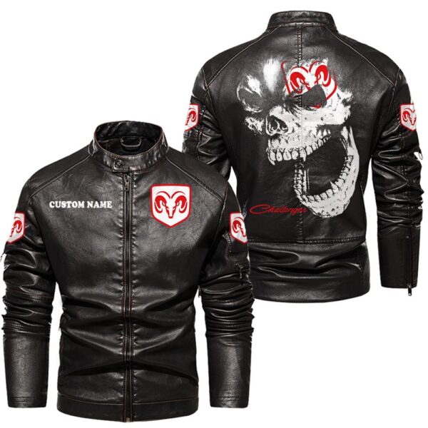 Custom Name Dodge Challenger Skull Leather Jacket - Personalized Logo Car Motorcycle Model - Image 3