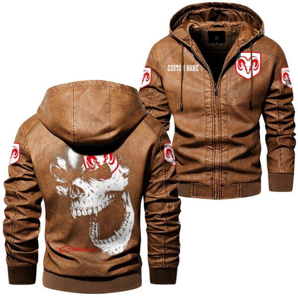 Custom Name Dodge Challenger Skull Leather Jacket - Personalized Logo Car Motorcycle Model - Image 6