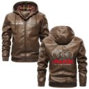 Custom Name Audi PU Leather Hooded Jacket – Personalized Logo Car Motorcycle Model