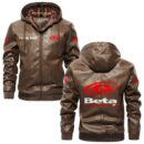 Custom Name Beta PU Leather Hooded Jacket – Personalized Logo Car Motorcycle Model