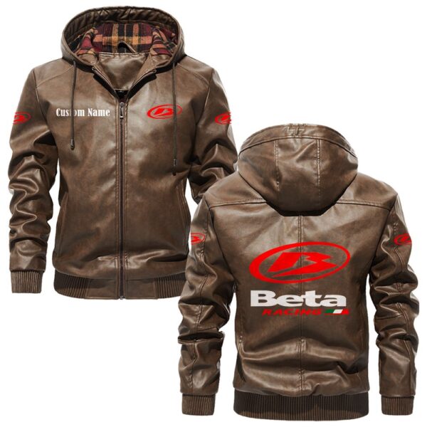 Custom Name Beta PU Leather Hooded Jacket – Personalized Logo Car Motorcycle Model - Image 3