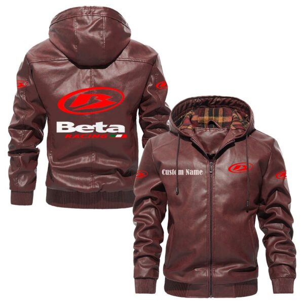 Custom Name Beta PU Leather Hooded Jacket – Personalized Logo Car Motorcycle Model - Image 2