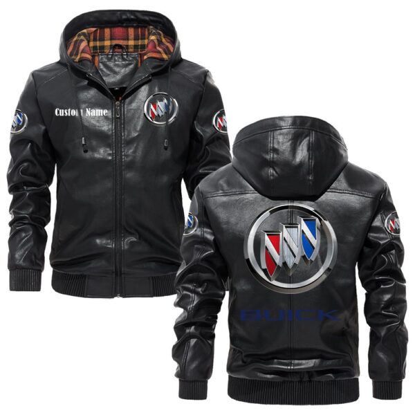 Custom Name Buick PU Leather Hooded Jacket – Personalized Logo Car Motorcycle Model