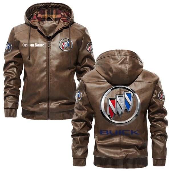 Custom Name Buick PU Leather Hooded Jacket – Personalized Logo Car Motorcycle Model - Image 3
