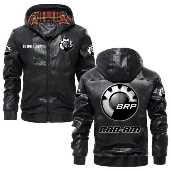 Custom Name Can Am PU Leather Hooded Jacket – Personalized Logo Car Motorcycle Model