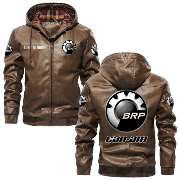 Custom Name Can Am PU Leather Hooded Jacket – Personalized Logo Car Motorcycle Model - Image 3