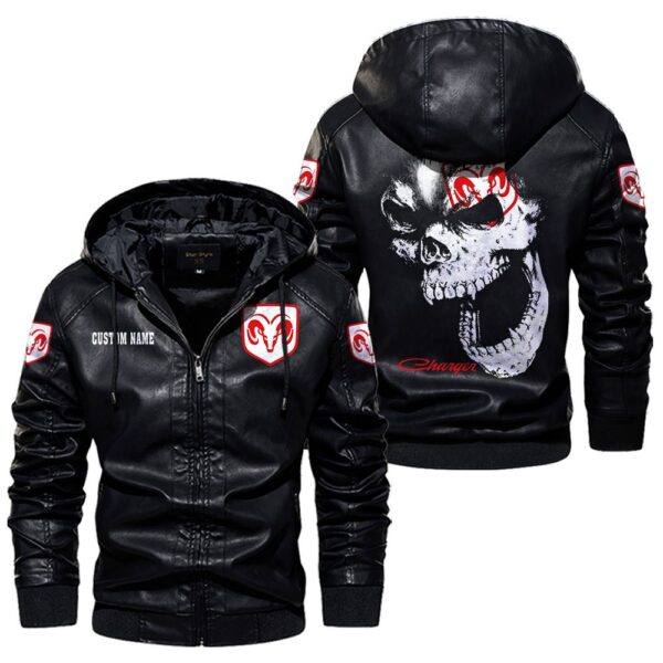 Custom Name Dodge Charger Skull Leather Jacket - Personalized Logo Car Motorcycle Model - Image 5