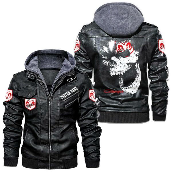 Custom Name Dodge Charger Skull Leather Jacket - Personalized Logo Car Motorcycle Model