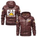 Custom Name Caterpillar PU Leather Hooded Jacket – Personalized Logo Car Motorcycle Model
