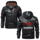 Custom Name Claas PU Leather Hooded Jacket – Personalized Logo Car Motorcycle Model