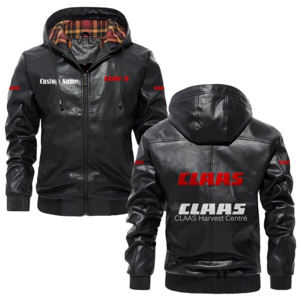 Custom Name Claas PU Leather Hooded Jacket – Personalized Logo Car Motorcycle Model