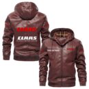 Custom Name Claas PU Leather Hooded Jacket – Personalized Logo Car Motorcycle Model