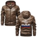 Custom Name Daf PU Leather Hooded Jacket – Personalized Logo Car Motorcycle Model
