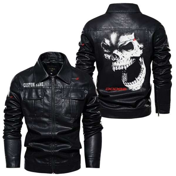Custom Name Dodge Skull Leather Jacket - Personalized Logo Car Motorcycle Model - Image 7