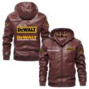 Custom Name Dewalt PU Leather Hooded Jacket – Personalized Logo Car Motorcycle Model