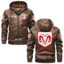 Custom Name Dodge Charger PU Leather Hooded Jacket – Personalized Logo Car Motorcycle Model
