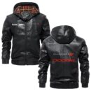 Custom Name Dodge PU Leather Hooded Jacket – Personalized Logo Car Motorcycle Model