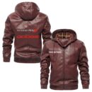 Custom Name Dodge PU Leather Hooded Jacket – Personalized Logo Car Motorcycle Model