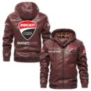 Custom Name Ducati Corse PU Leather Hooded Jacket – Personalized Logo Car Motorcycle Model