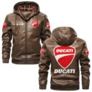 Custom Name Ducati PU Leather Hooded Jacket – Personalized Logo Car Motorcycle Model