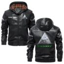 Custom Name Fendt PU Leather Hooded Jacket – Personalized Logo Car Motorcycle Model
