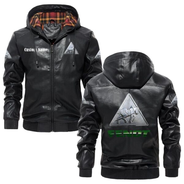 Custom Name Fendt PU Leather Hooded Jacket – Personalized Logo Car Motorcycle Model