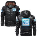 Custom Name General Motors PU Leather Hooded Jacket – Personalized Logo Car Motorcycle Model
