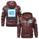 Custom Name General Motors PU Leather Hooded Jacket – Personalized Logo Car Motorcycle Model