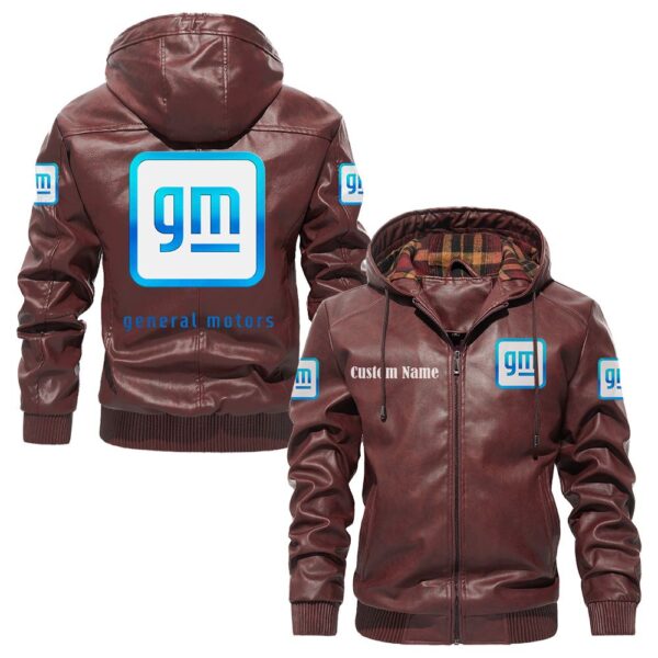 Custom Name General Motors PU Leather Hooded Jacket – Personalized Logo Car Motorcycle Model - Image 2