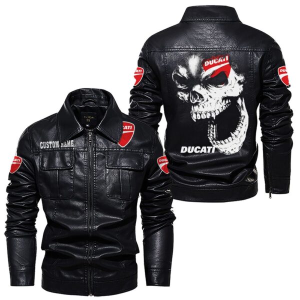 Custom Name Ducati Skull Leather Jacket - Personalized Logo Car Motorcycle Model - Image 7
