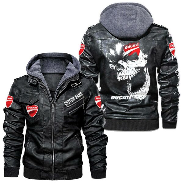 Custom Name Ducati Skull Leather Jacket - Personalized Logo Car Motorcycle Model
