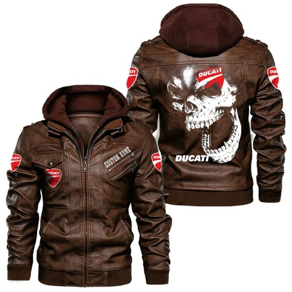 Custom Name Ducati Skull Leather Jacket - Personalized Logo Car Motorcycle Model - Image 2