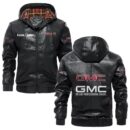 Custom Name Gmc PU Leather Hooded Jacket – Personalized Logo Car Motorcycle Model