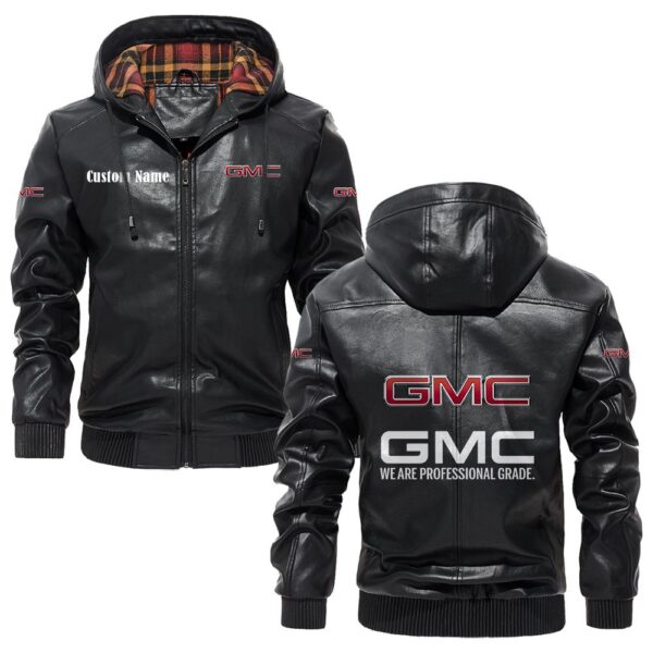 Custom Name Gmc PU Leather Hooded Jacket – Personalized Logo Car Motorcycle Model