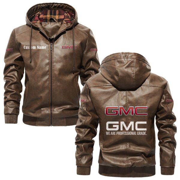 Custom Name Gmc PU Leather Hooded Jacket – Personalized Logo Car Motorcycle Model - Image 3