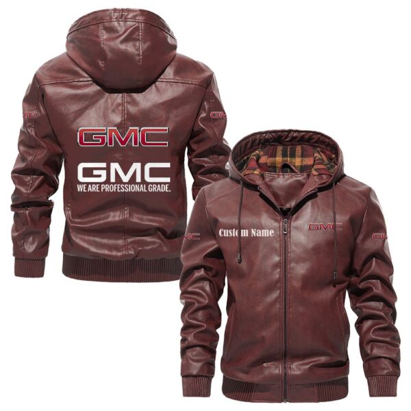 Custom Name Gmc PU Leather Hooded Jacket – Personalized Logo Car Motorcycle Model - Image 2