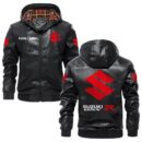 Custom Name Gsxr PU Leather Hooded Jacket – Personalized Logo Car Motorcycle Model
