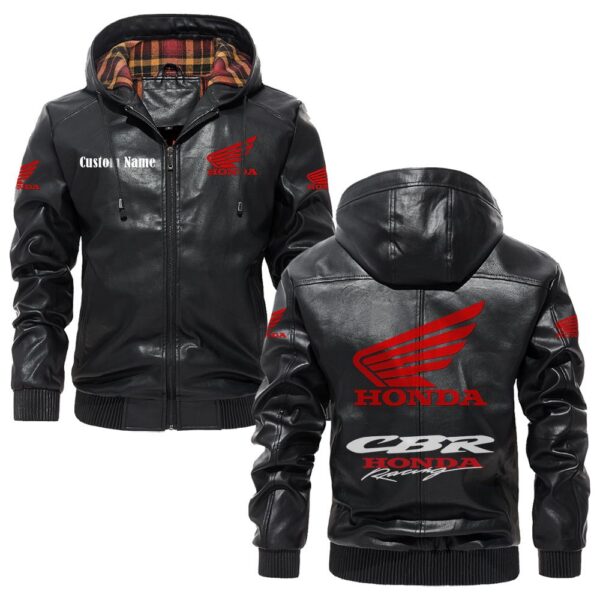 Custom Name Honda Cbr PU Leather Hooded Jacket – Personalized Logo Car Motorcycle Model