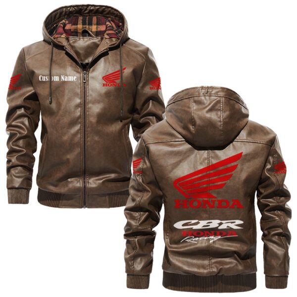 Custom Name Honda Cbr PU Leather Hooded Jacket – Personalized Logo Car Motorcycle Model - Image 3