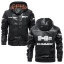 Custom Name Hummer H2 PU Leather Hooded Jacket – Personalized Logo Car Motorcycle Model