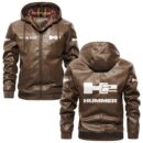 Custom Name Hummer H2 PU Leather Hooded Jacket – Personalized Logo Car Motorcycle Model