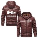 Custom Name Hummer H2 PU Leather Hooded Jacket – Personalized Logo Car Motorcycle Model