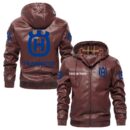 Custom Name Husqvarna PU Leather Hooded Jacket – Personalized Logo Car Motorcycle Model