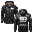 Custom Name Jeep PU Leather Hooded Jacket – Personalized Logo Car Motorcycle Model