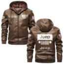 Custom Name Jeep PU Leather Hooded Jacket – Personalized Logo Car Motorcycle Model