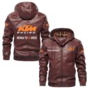 Custom Name Ktm PU Leather Hooded Jacket – Personalized Logo Car Motorcycle Model