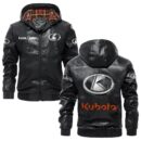 Custom Name Kubota PU Leather Hooded Jacket – Personalized Logo Car Motorcycle Model
