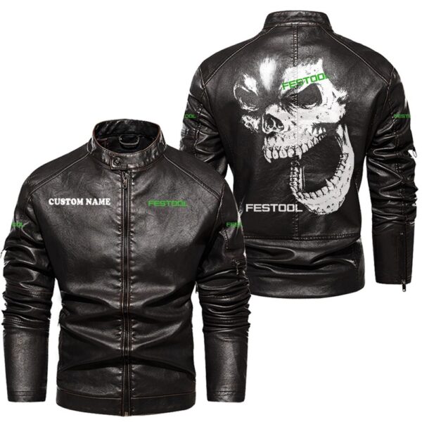 Custom Name Festool Skull Leather Jacket - Personalized Logo Car Motorcycle Model - Image 3