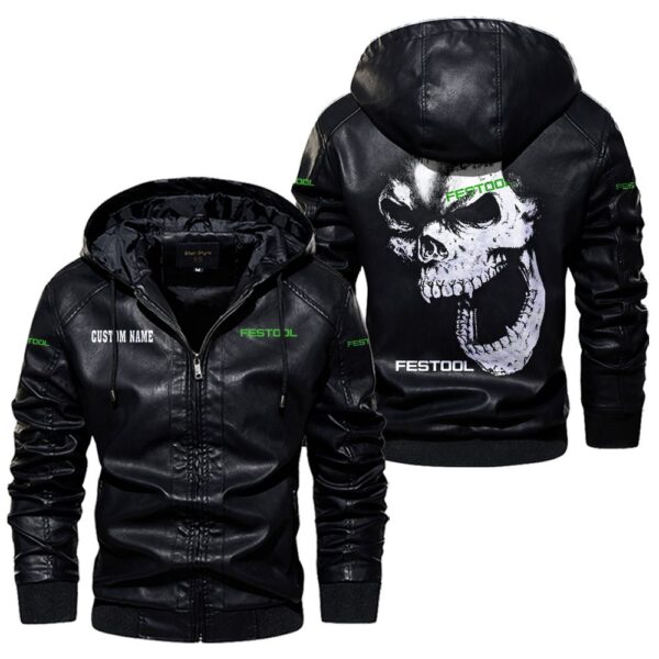 Custom Name Festool Skull Leather Jacket - Personalized Logo Car Motorcycle Model - Image 5