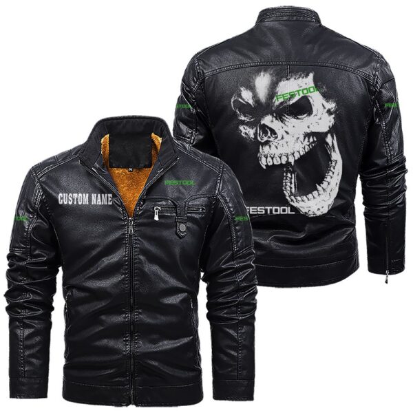 Custom Name Festool Skull Leather Jacket - Personalized Logo Car Motorcycle Model - Image 9